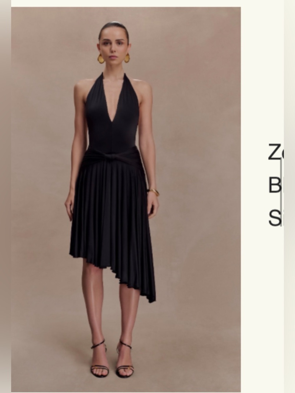 Meshki Black Halter Deep V Midi Dress